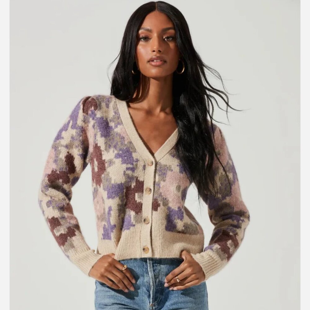 ASTR the Label Rosette Cardigan in Purple